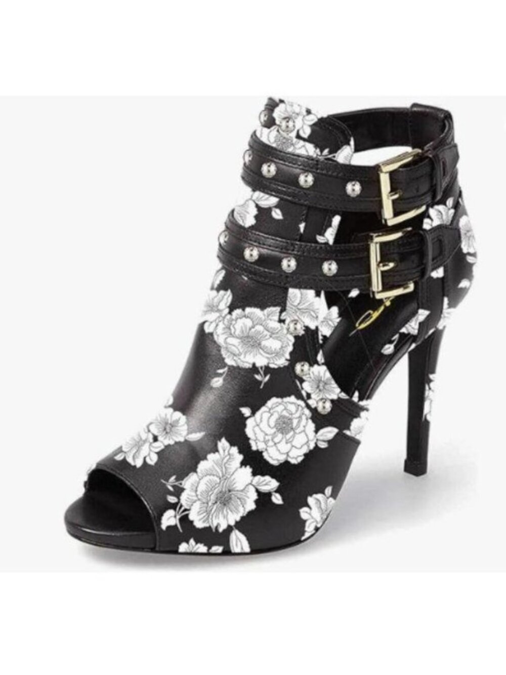 XYD Women Peep Toe Ankle Bootie High Heels Buckled Double Straps Cutout Flower